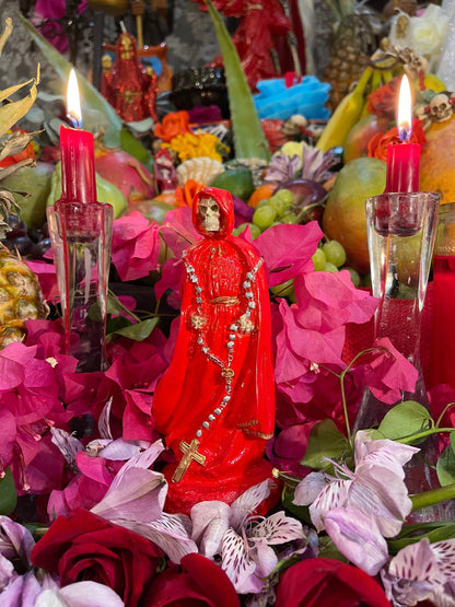 Santa Muerte Roja Rosary Statue + Baptized + Fixed + Made in Mexico + Rosario