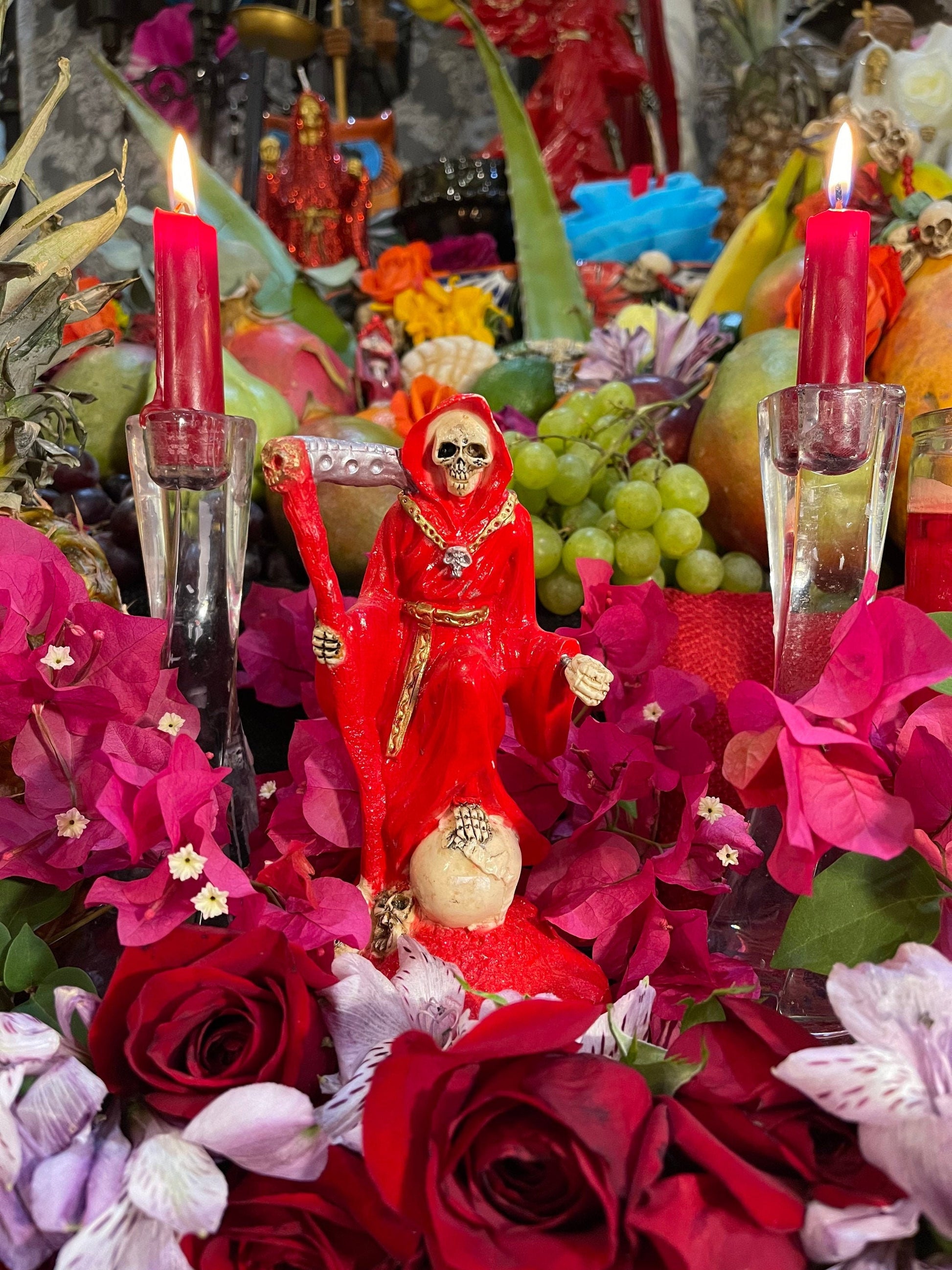 Santa Muerte Roja Imperial Statue + 6.5” + Baptized + Fixed + Made in Mexico