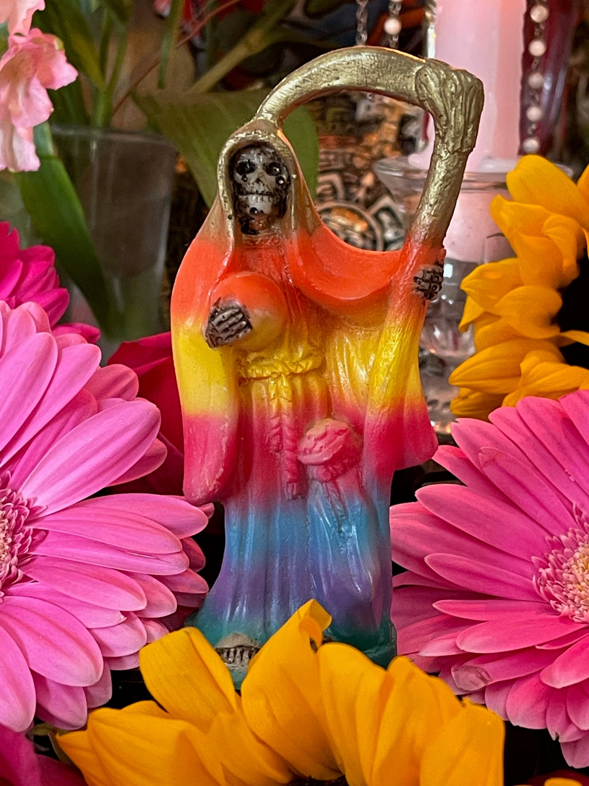 Santa Muerte Siete Colores Abundance Statue + Baptized + Fixed + Made in Mexico