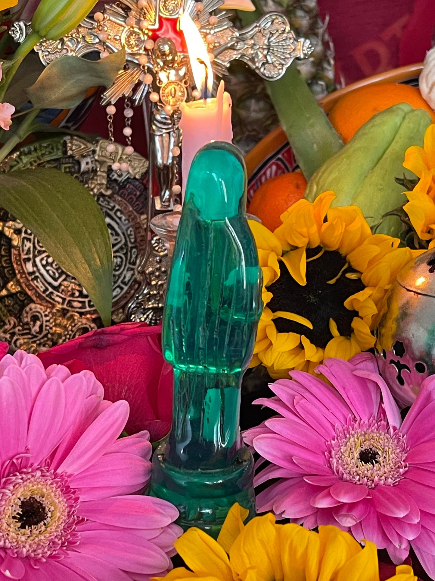 Santa Muerte Verde Statue + Green + Money + Legal Issues + Justice + Transparent + Baptized + Fixed + Made in Mexico