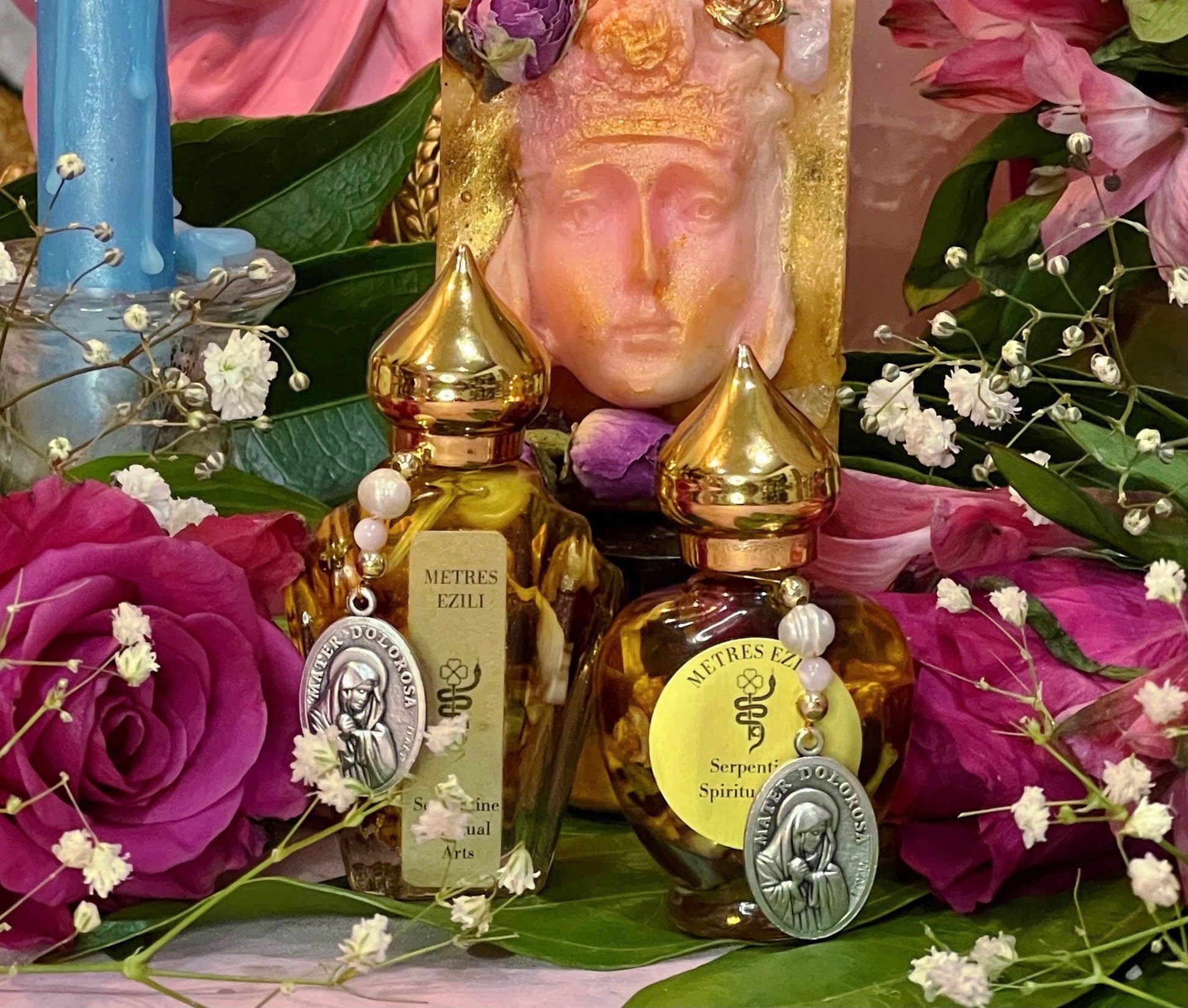 Metresili Love & Luxury Oil + Fame + Beauty + Mater Dolorosa + Metricili + Erzulie Freda + 24K Gold Leaf + Diamonds + + Metres Ezili Freda