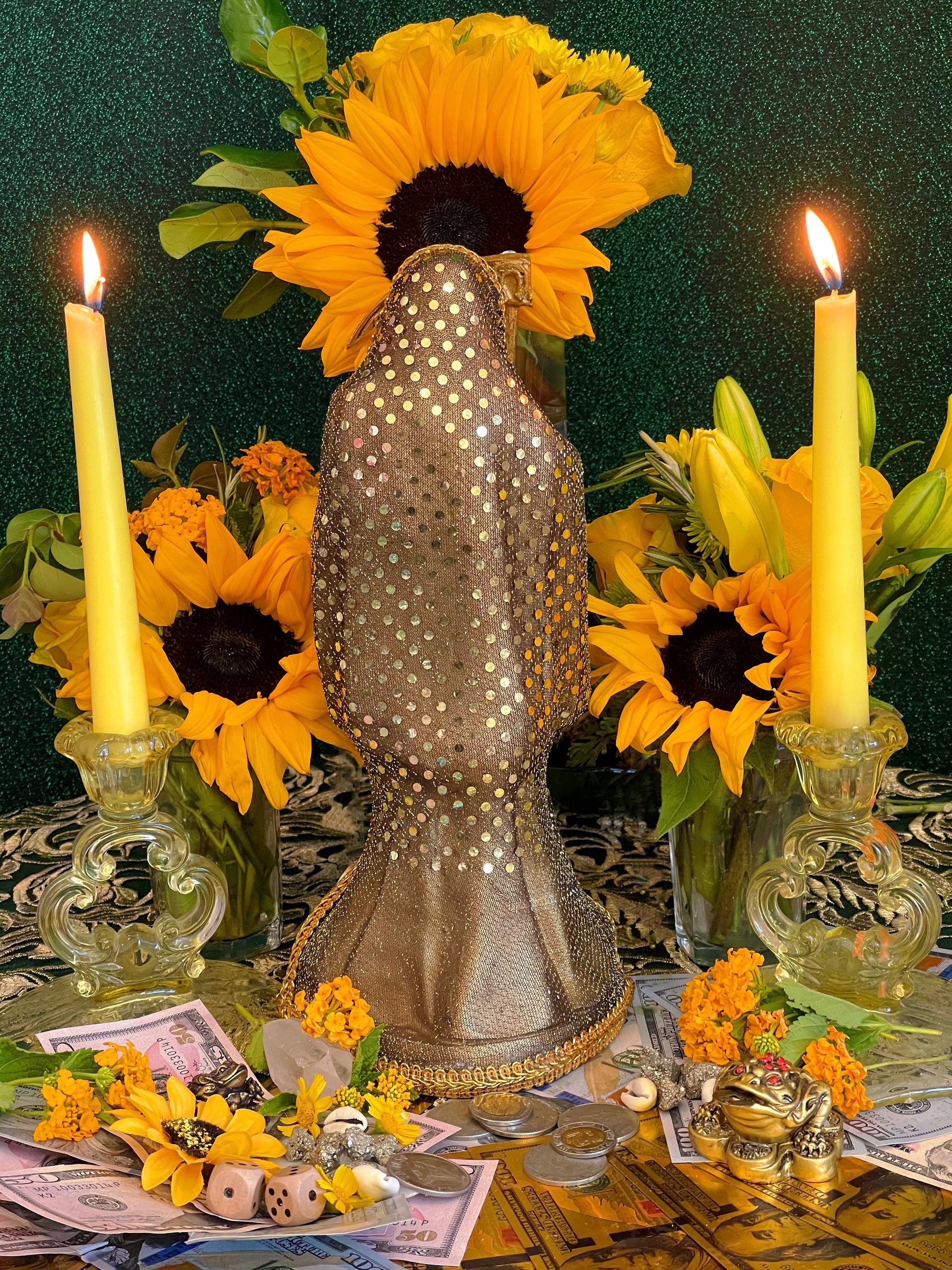 Santa Muerte Dorada Statue + 12” + Fixed and Baptized on Feast Day + 24K Gold