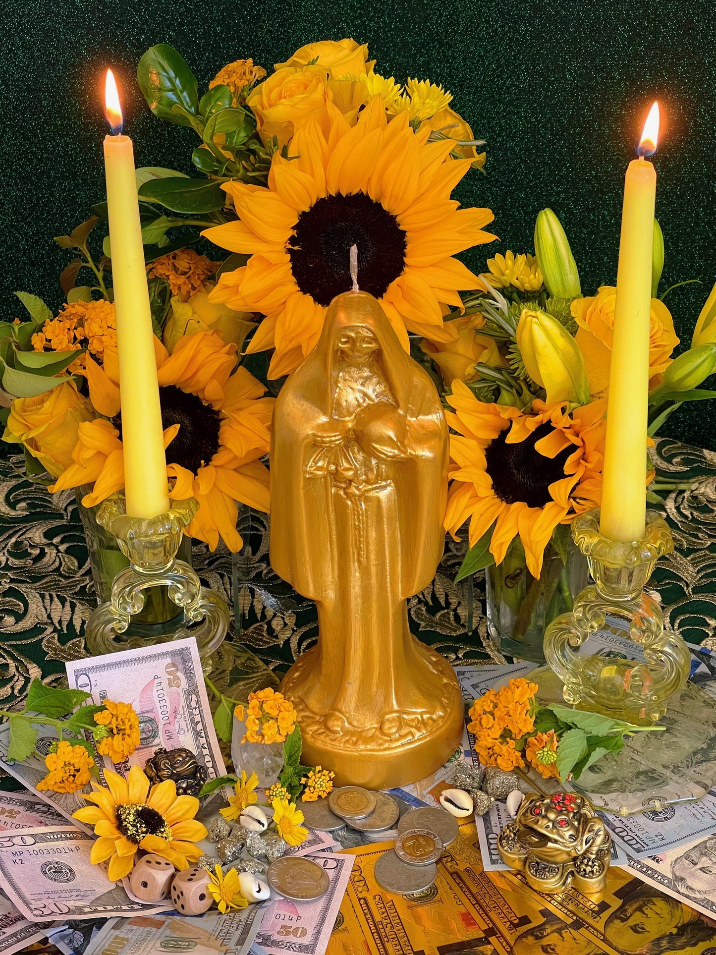 Santa Muerte Dorada Candle + Money + Prosperity + Gold + Oro + Blessed + 24K Gold + Money + Abundance