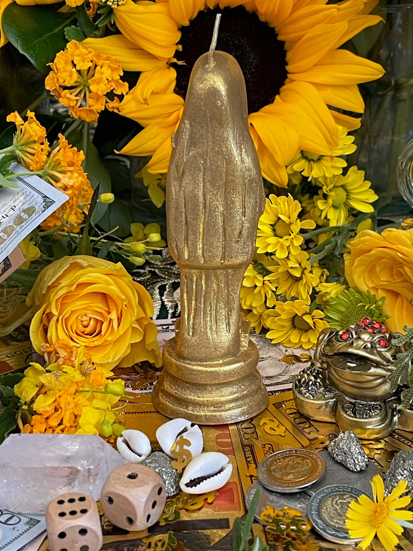 Santa Muerte Dorada Figure Candle + Money + Prosperity + Gold + Oro + 24K Gold