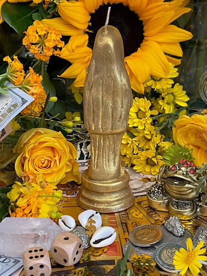 Santa Muerte Dorada Figure Candle + Money + Prosperity + Gold + Oro + 24K Gold