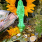 Neon Santa Muerte Figure Candle + Glows under Blacklight