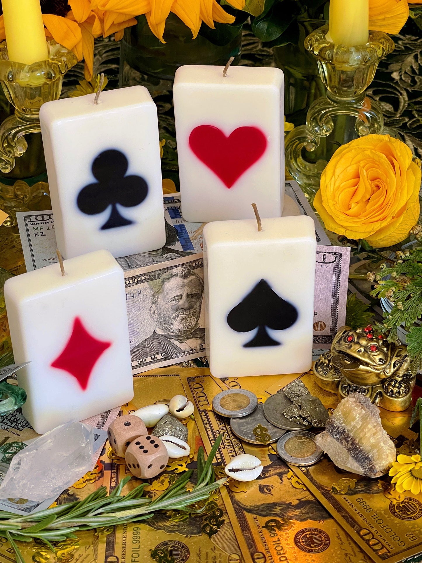 Playing Card Candle + Set of Suits + Conjure + Hoodoo + Folk Magic + Cartomancy + Straight
