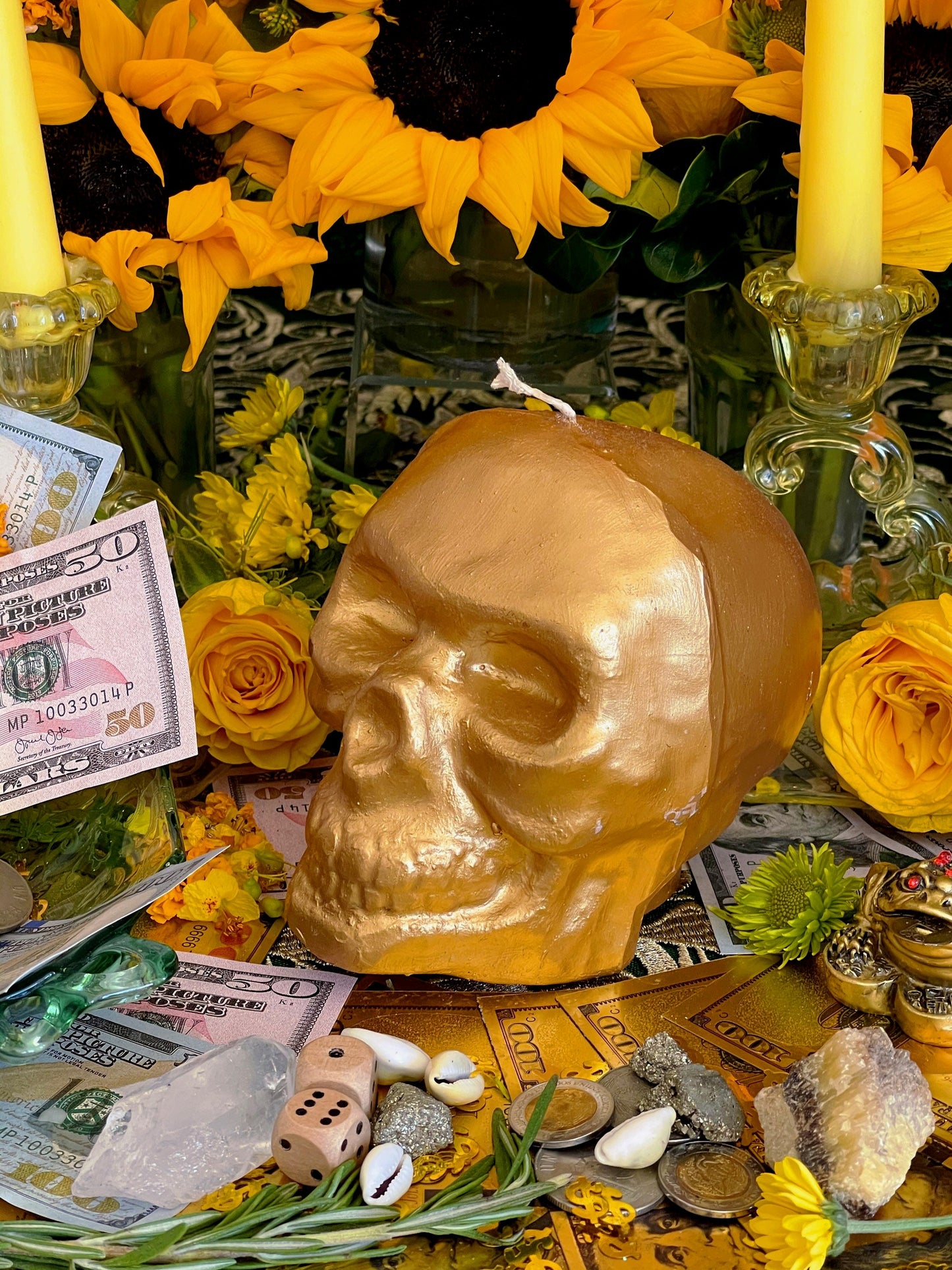 Large Metallic Skull Candle