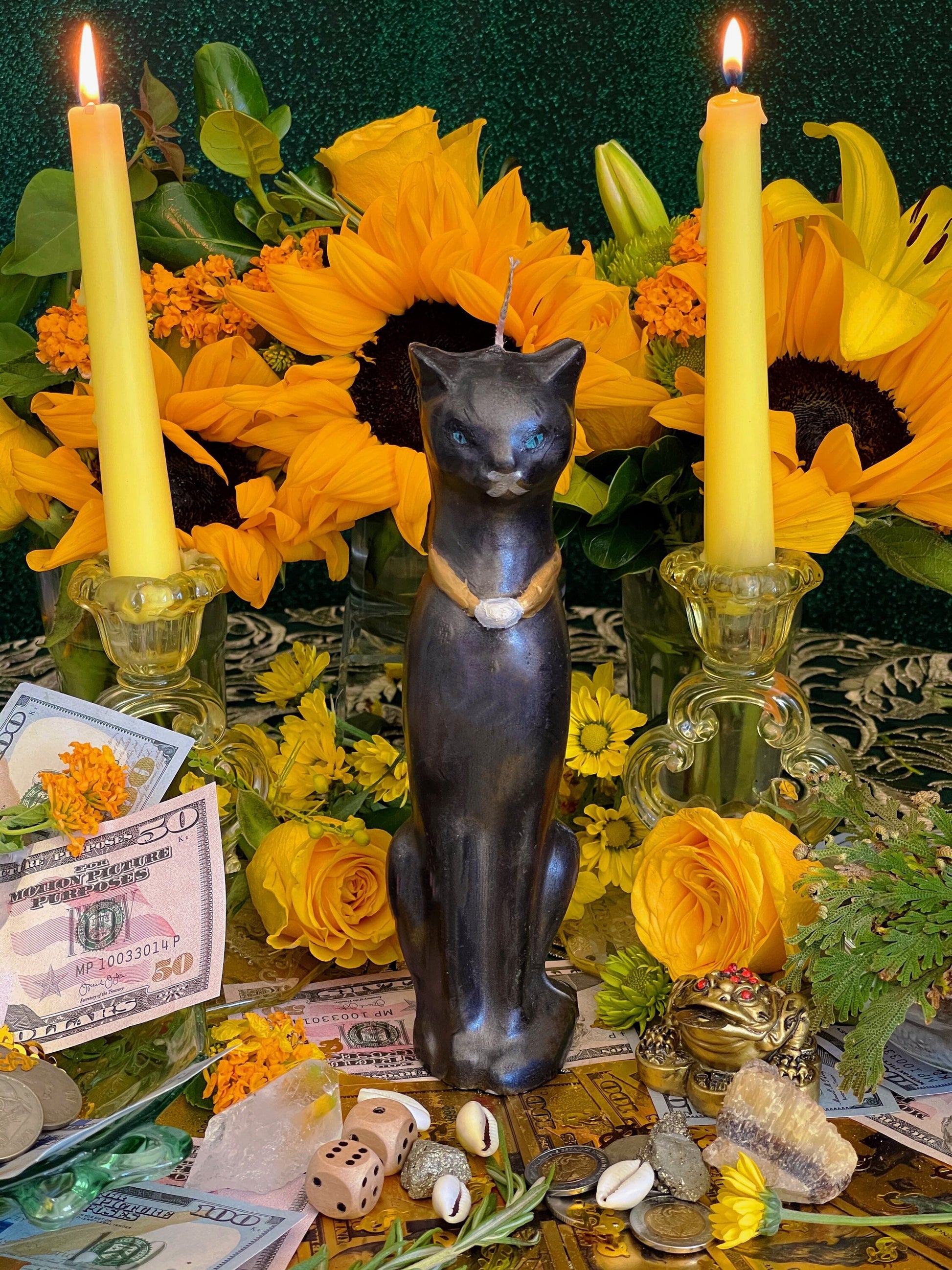 Large Cat Candle + Painted + Hoodoo + Conjure + Gato Negro