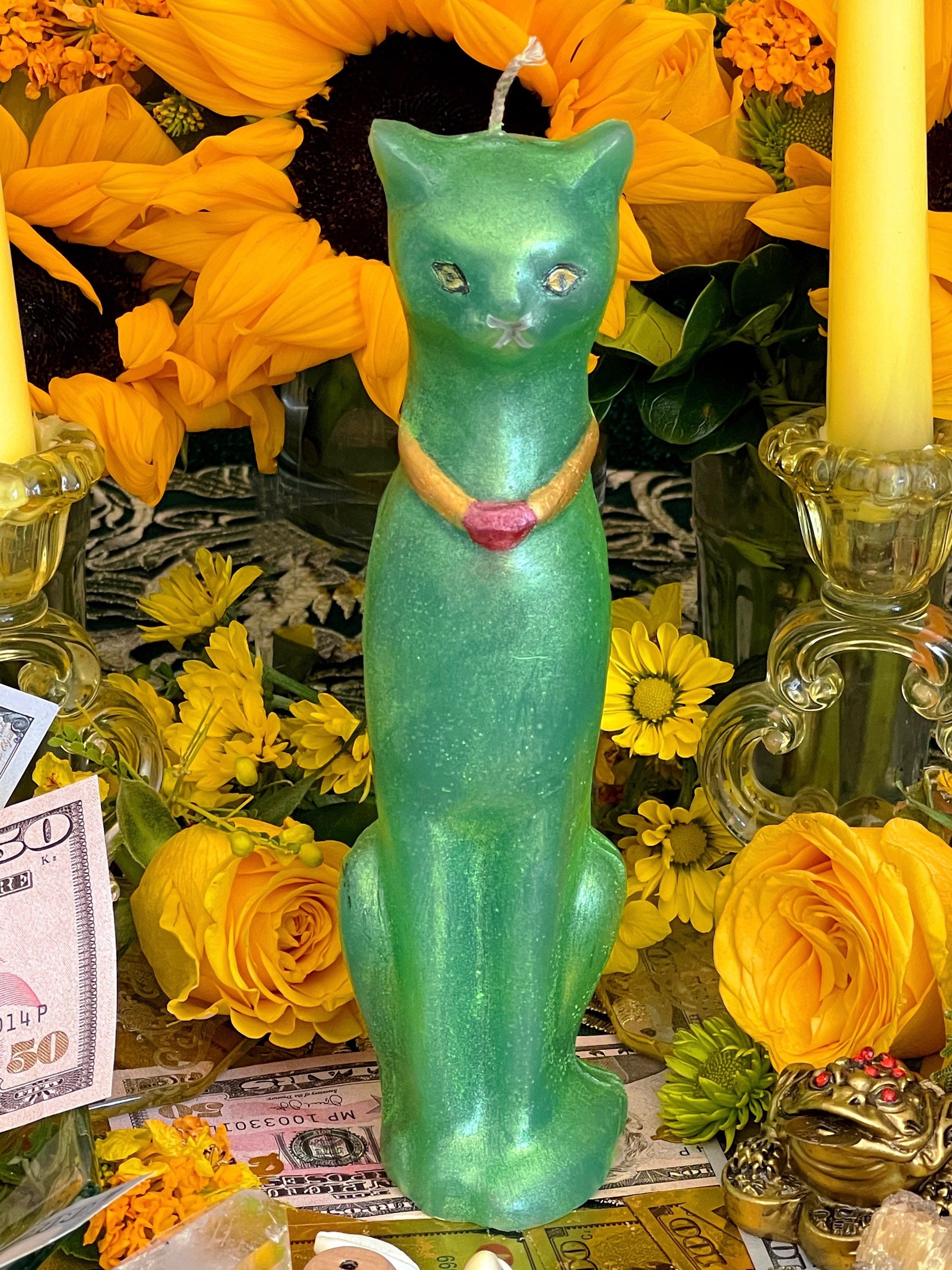Large Cat Candle + Painted + Hoodoo + Conjure + Gato Negro