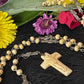 Santa Muerte Rosary with Bone Beads & Cross + Hueso + Blessed + Sterling Silver Plated Chain + Handcrafted + Rosario