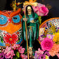 12” Santa Muerte Verde Statue with Dress + Green + Money + Legal Issues + Justice + Baptized + Fixed + Made in Mexico + 24K Gold Leaf