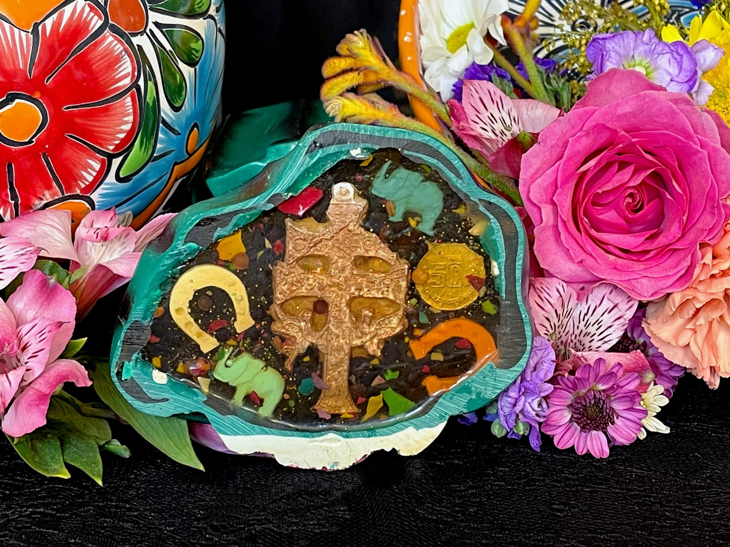 12” Santa Muerte Verde Statue with Dress + Green + Money + Legal Issues + Justice + Baptized + Fixed + Made in Mexico + 24K Gold Leaf