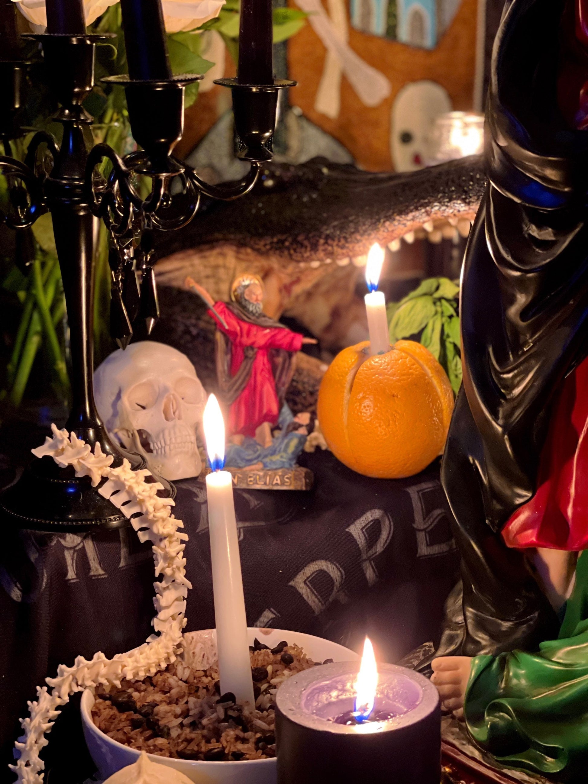 Baron del Cementerio Hand-Carved Candle + Reversing + Baron of the Cemetery + San Elias + Saint Elijah + Revocacion + Revocation