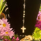 Santa Muerte Rosary with Bone Beads & Cross + Blessed + Sterling Silver Plated Chain + Handcrafted + Rosario