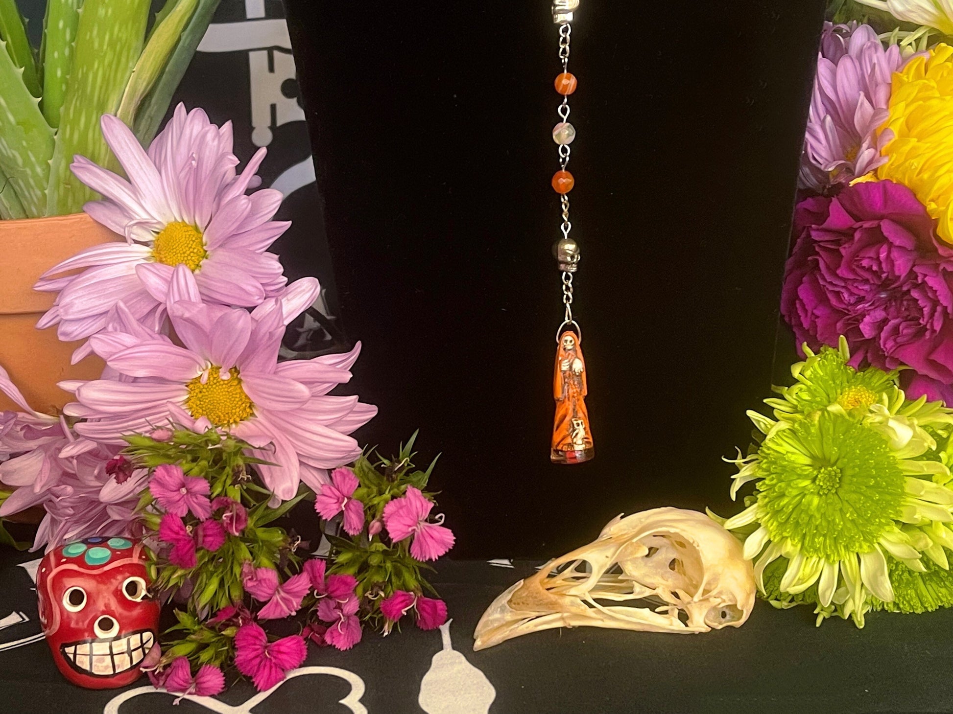 Santa Muerte Naranja Rosary + Orange Agate + Blessed + Sterling Silver Plated Chain + Rosario + Gemstone