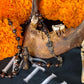 Santa Muerte Marron Rosary with Bone Beads + Brown + Necromancy + Blessed + Sterling Silver Plated Chain + Handcrafted + Rosario