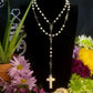 Santa Muerte Rosary with Bone Beads & Cross + Blessed + Sterling Silver Plated Chain + Handcrafted + Rosario