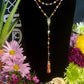 Santa Muerte Naranja Rosary + Orange Agate + Blessed + Sterling Silver Plated Chain + Rosario + Gemstone