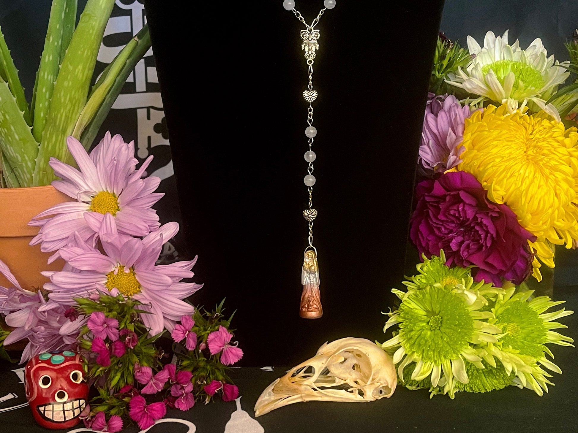 Santa Muerte Tres Metales Rosary + Blessed Dorada + Plata + Cobre + Gold + Prosperity + Sterling Silver Plated Chain + Handcrafted + Rosario