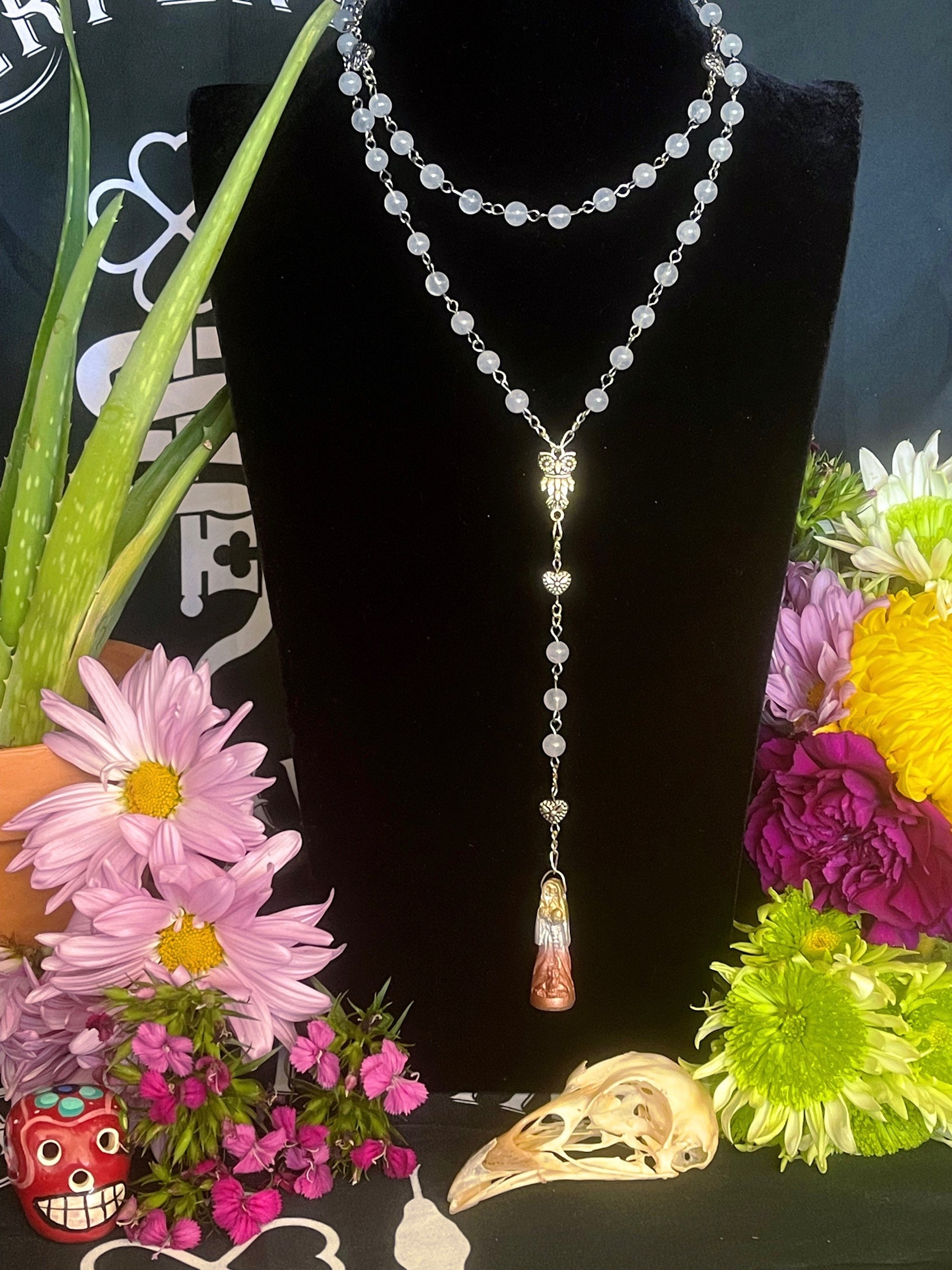 Santa Muerte Tres Metales Rosary + Blessed Dorada + Plata + Cobre + Gold + Prosperity + Sterling Silver Plated Chain + Handcrafted + Rosario