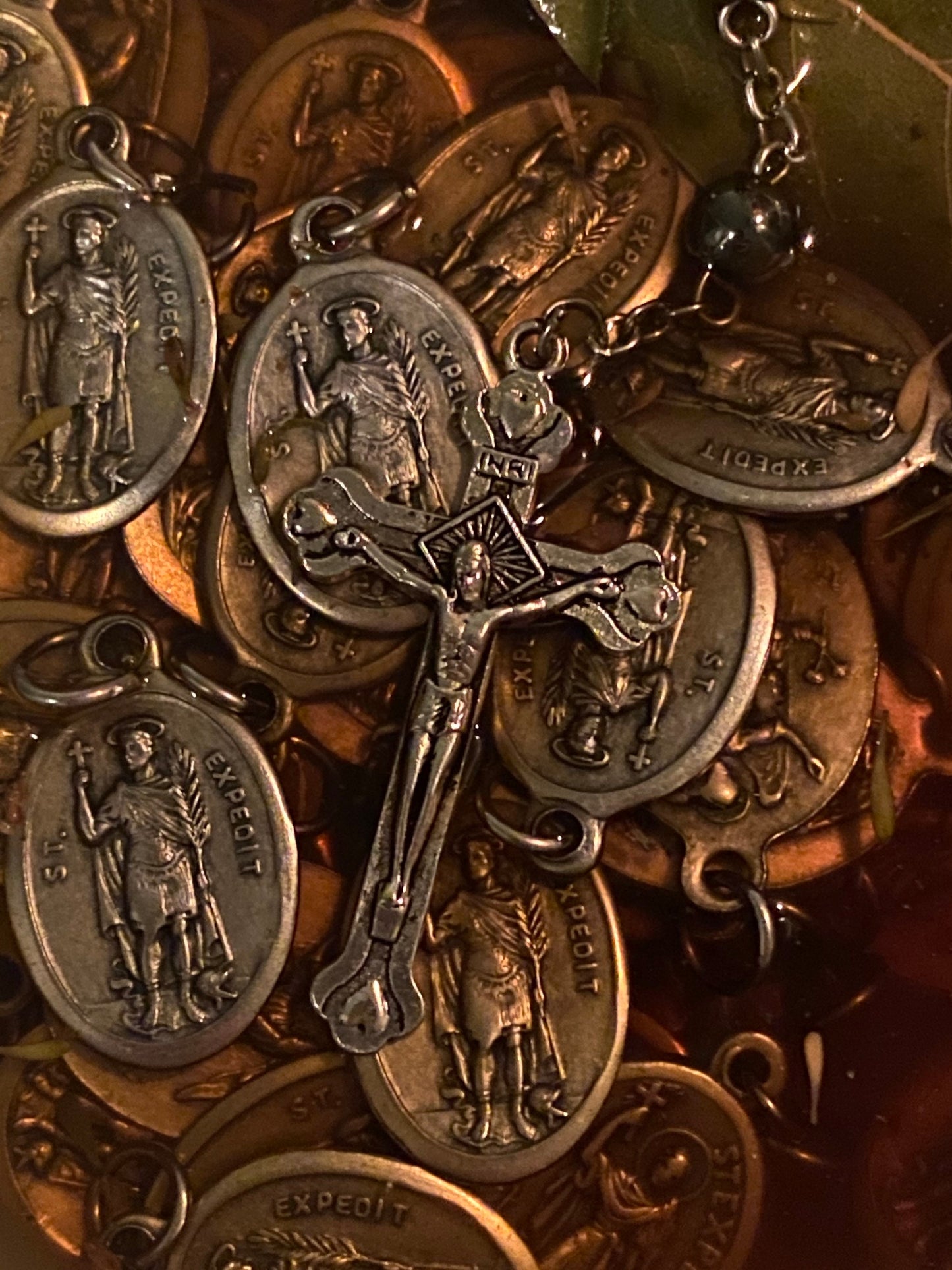 Saint Expedite Blessed Rosary + Hematite + Sterling Silver Plated + San Expedito + Expeditus + Fast Luck + Money