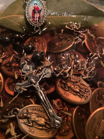 Saint Expedite Blessed Rosary + Hematite + San Expedito + Expeditus + Fast Luck + Money + Quick Results + Rosario