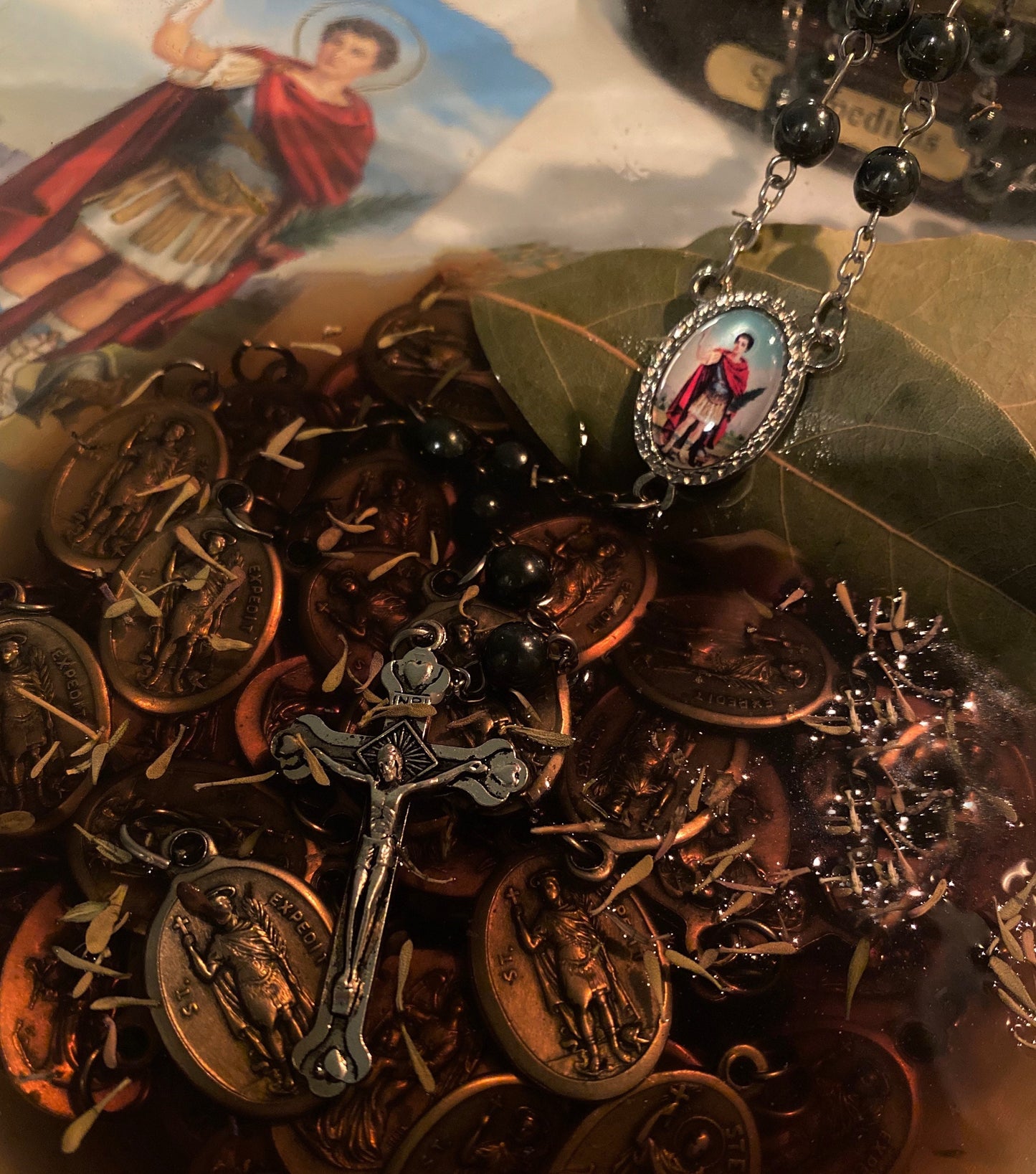 Saint Expedite Blessed Rosary + Hematite + Sterling Silver Plated + San Expedito + Expeditus + Fast Luck + Money