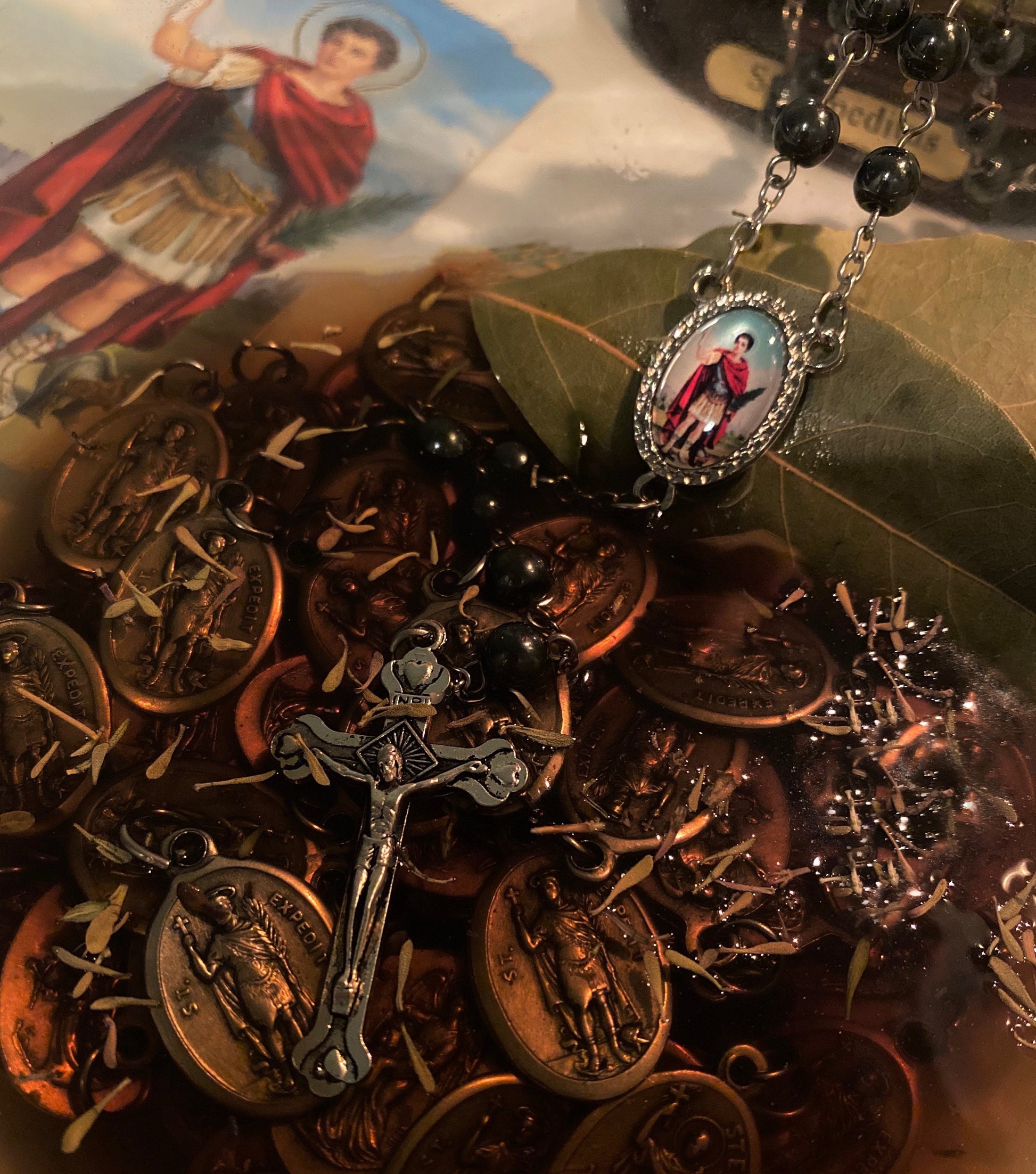 Saint Expedite Blessed Rosary + Hematite + Sterling Silver Plated + San Expedito + Expeditus + Fast Luck + Money