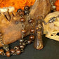 Santa Muerte Marron Rosary with Bone Beads + Brown + Necromancy + Blessed + Sterling Silver Plated Chain + Handcrafted + Rosario