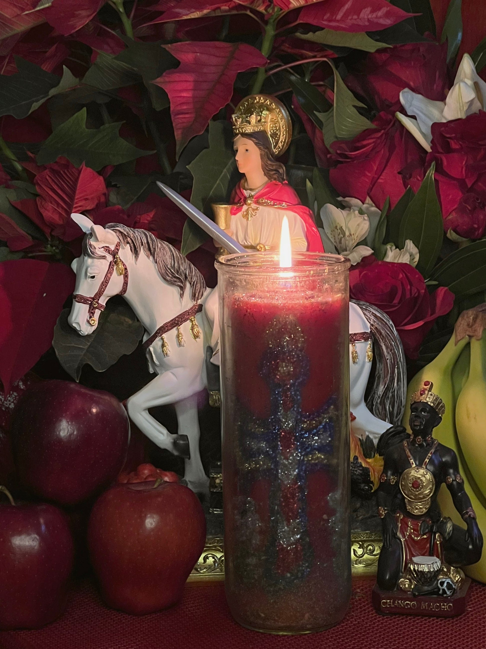 Chango Macho Protection & Abundance Hand-Carved Candle + Shango + Saint Barbara + 24K Gold + Sango + Xango