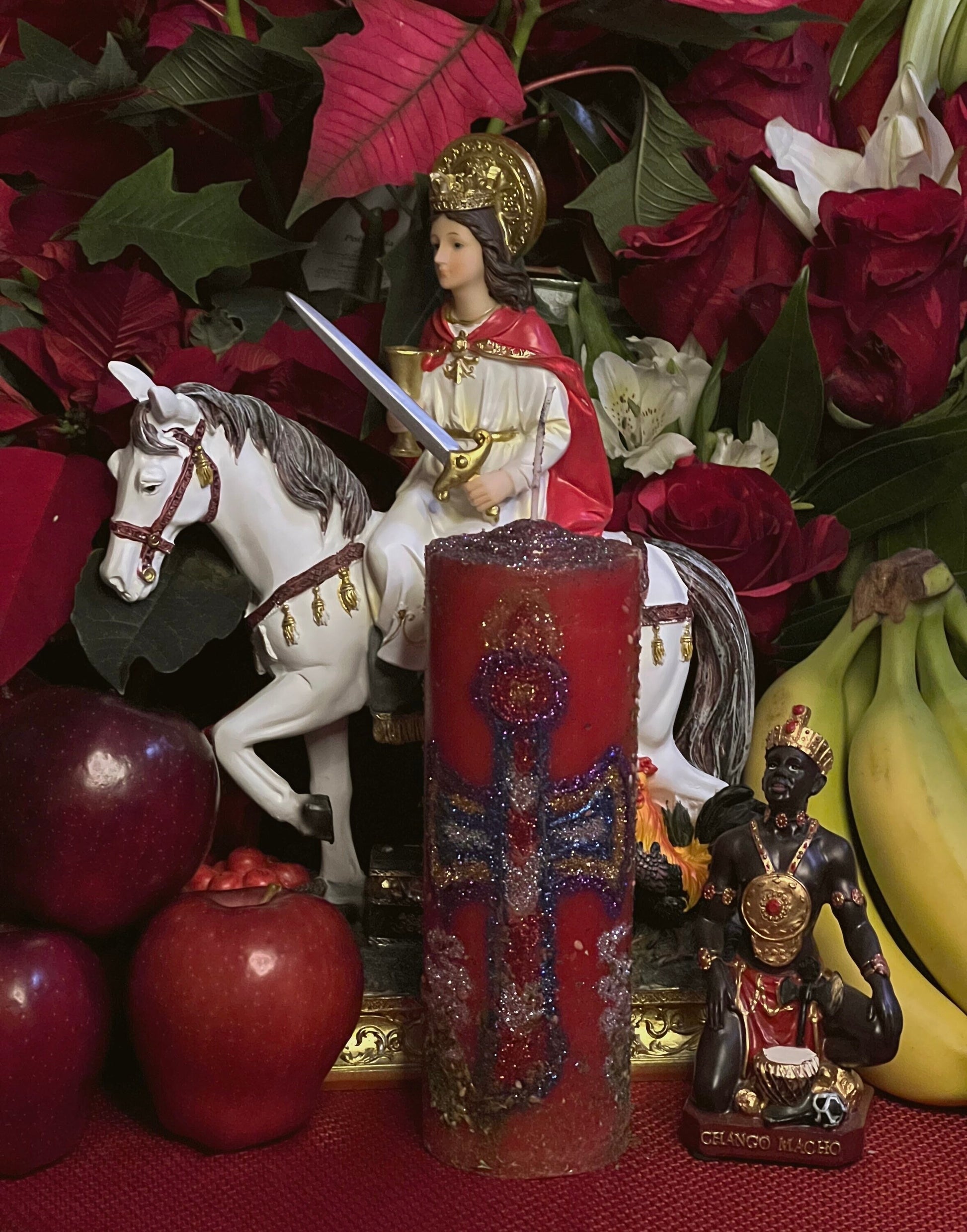Chango Macho Protection & Abundance Hand-Carved Candle + Shango + Saint Barbara + 24K Gold + Sango + Xango
