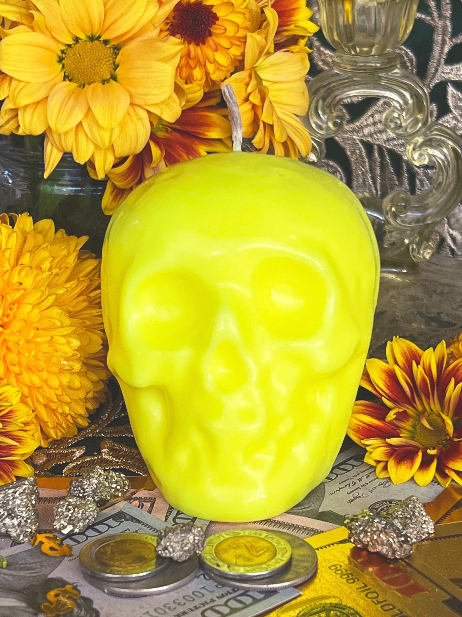 Neon Skull Candle + Influence Thoughts + Mental Health + Glows under Blacklight