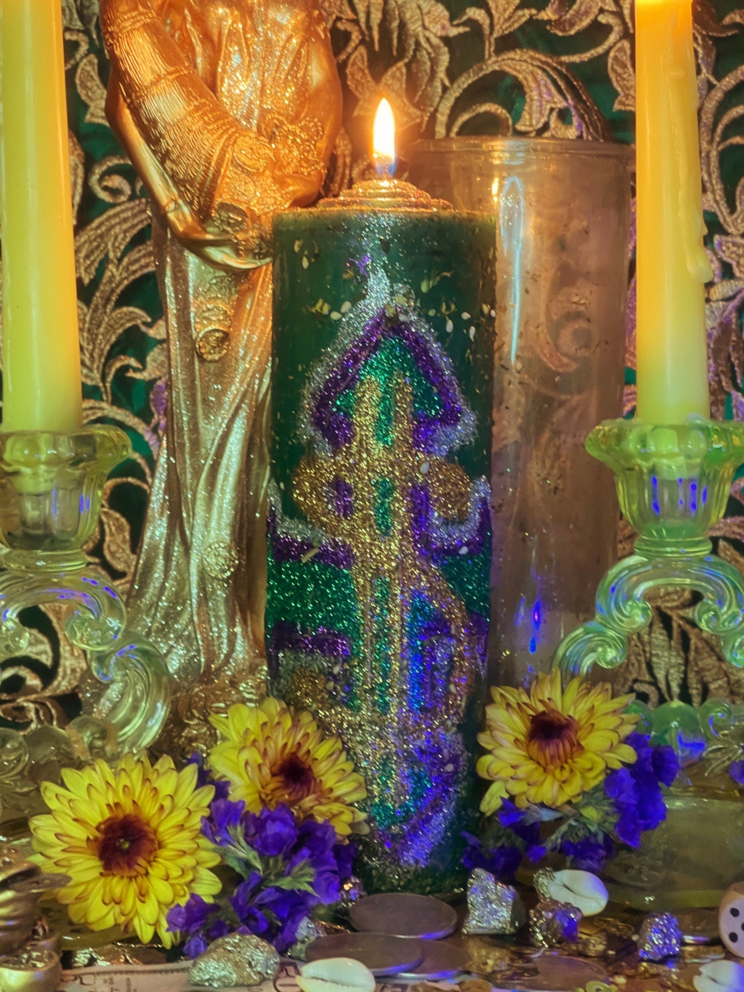 Money Drawing Hand-Carved Candle + Fast Luck + 24K Gold + Hand Carved