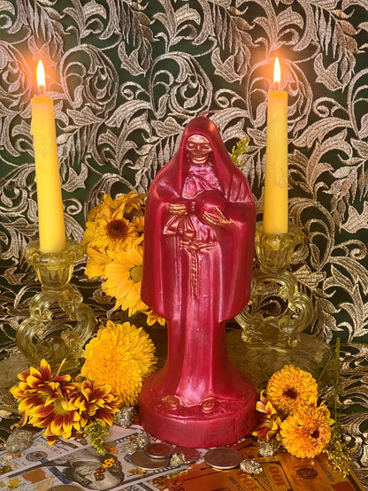 Santa Muerte Roja Candle + Blessed + 24K Gold