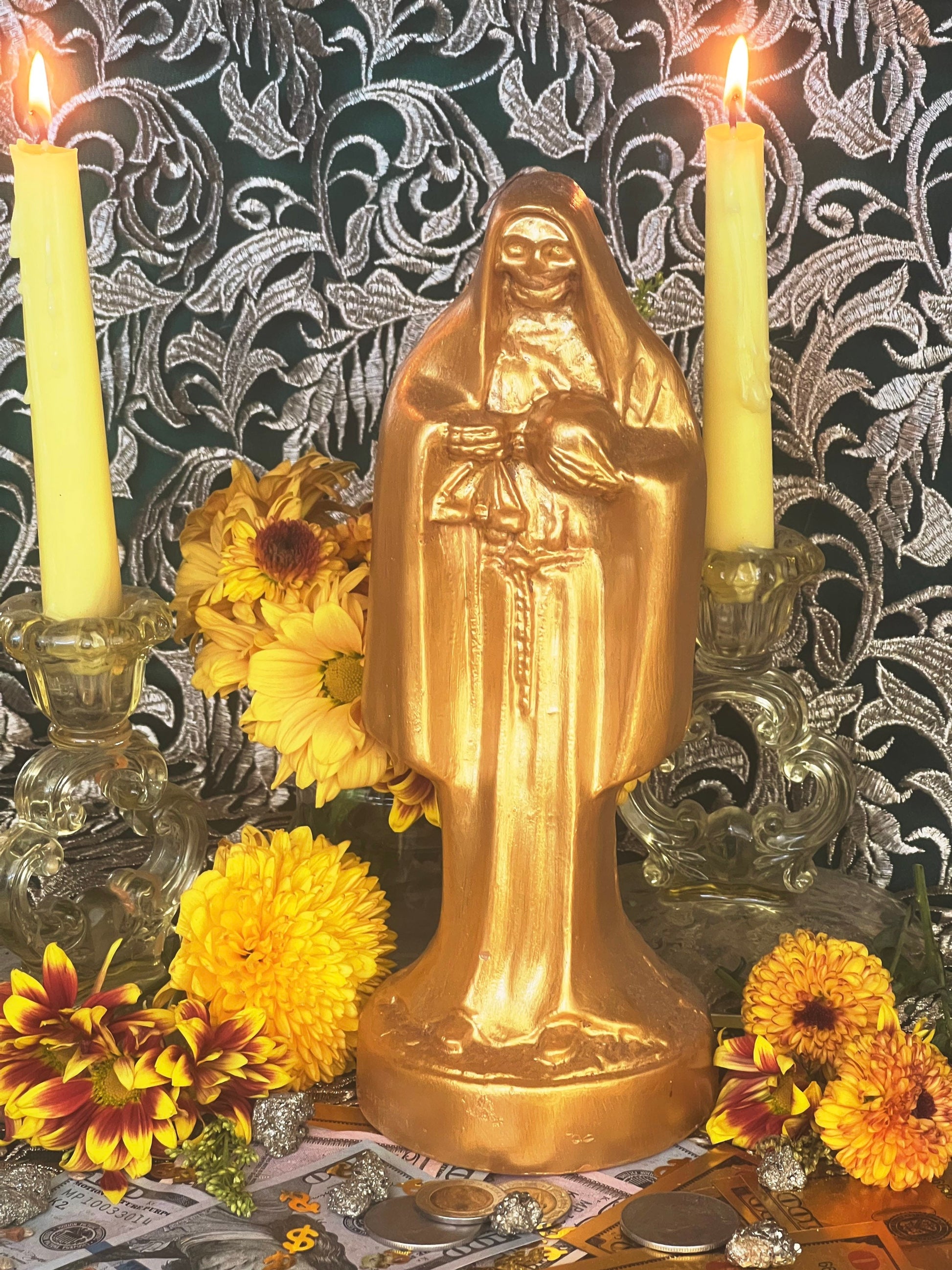 Santa Muerte Dorada Candle + Money + Prosperity + Gold + Oro + Blessed + 24K Gold + Money + Abundance