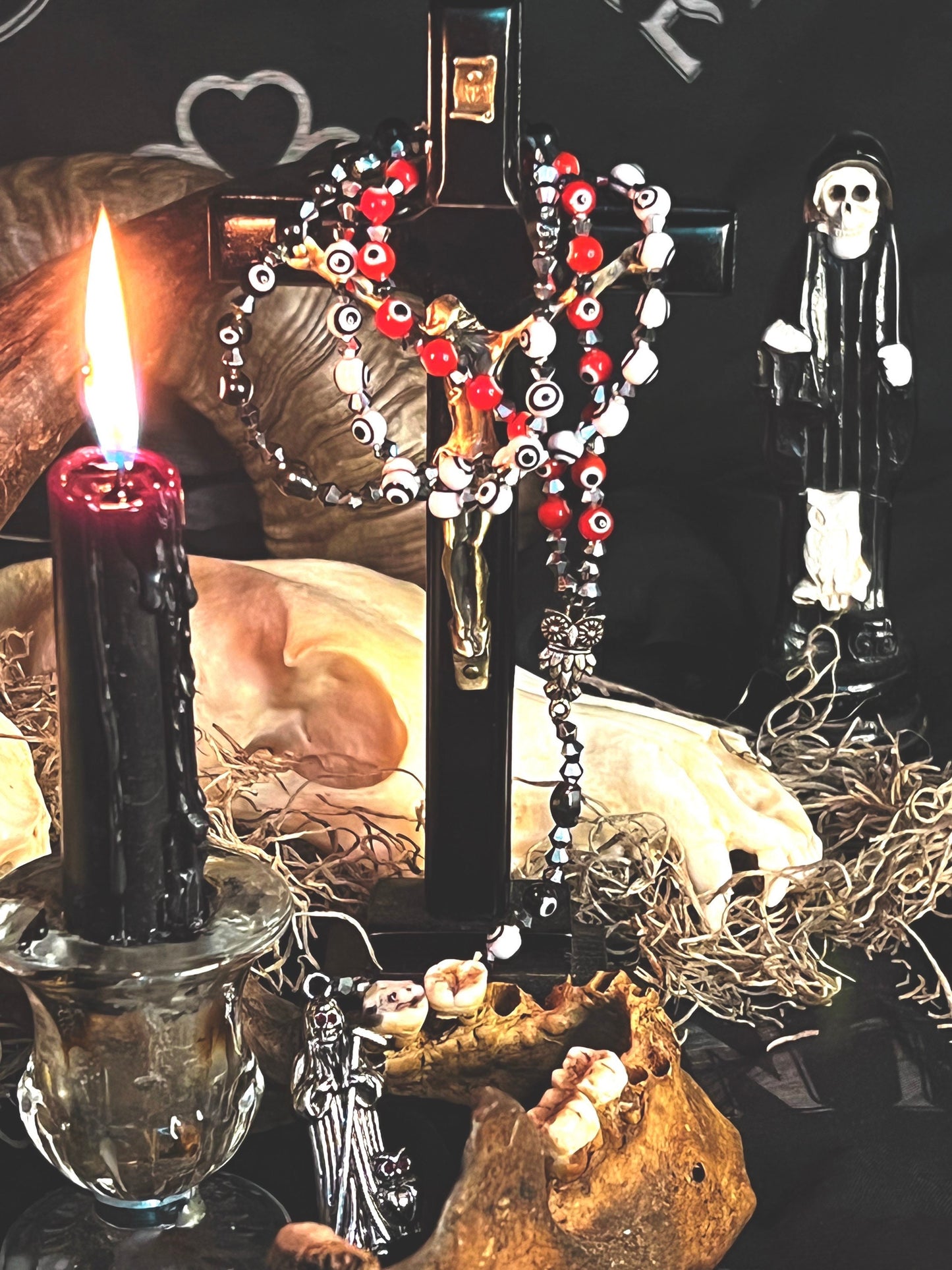 Santa Muerte Evil Eye Rosary de Hilo + Traditional Colors + Three Robes + Blessed + Handcrafted + Rosario