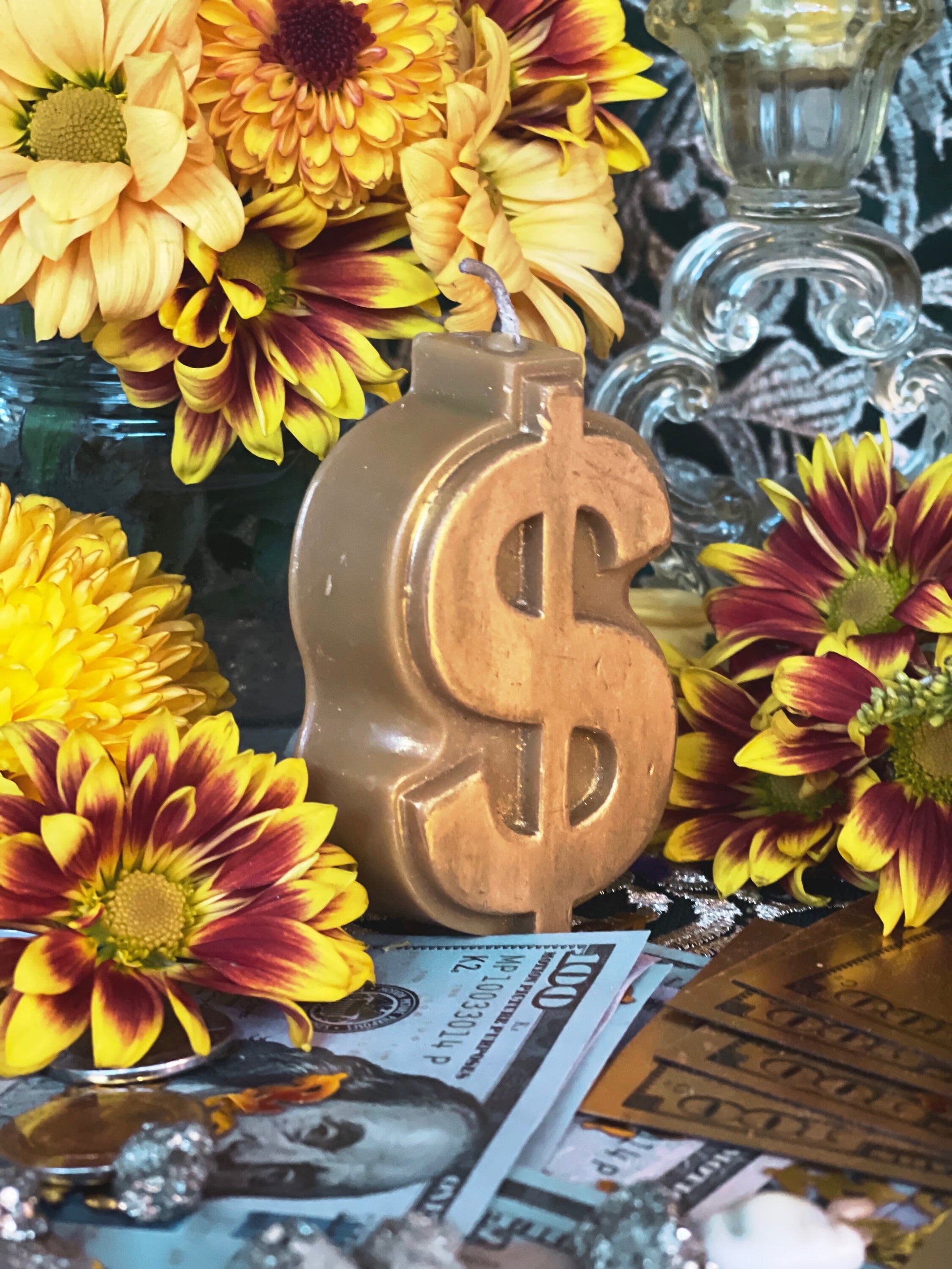 Dollar Sign Candle + Money Drawing + 4”