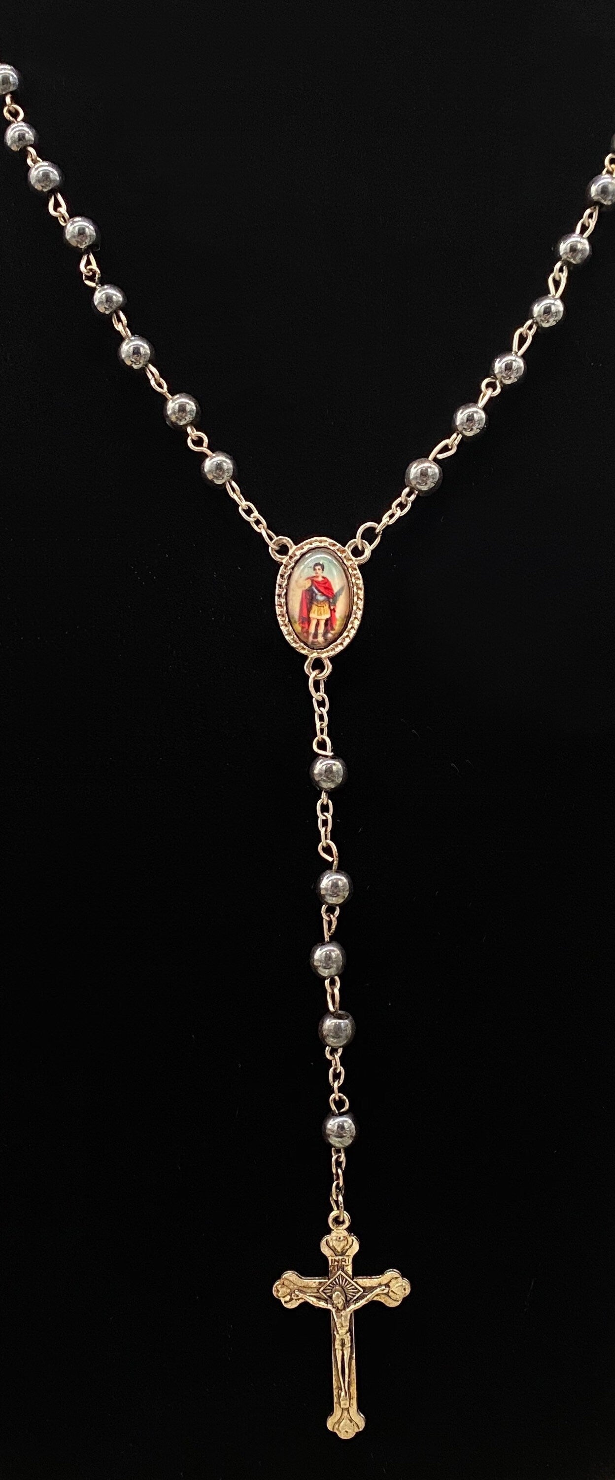 Saint Expedite Blessed Rosary + Hematite + San Expedito + Expeditus + Fast Luck + Money + Quick Results + Rosario