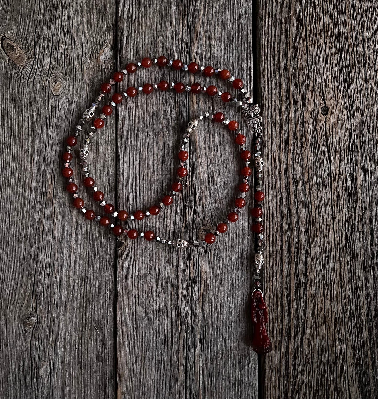 Santa Muerte Roja Rosary de Hilo + Love + Money + Domination + Luck + Justice + Blessed + Gemstone + Carnelian + Handcrafted + Rosario