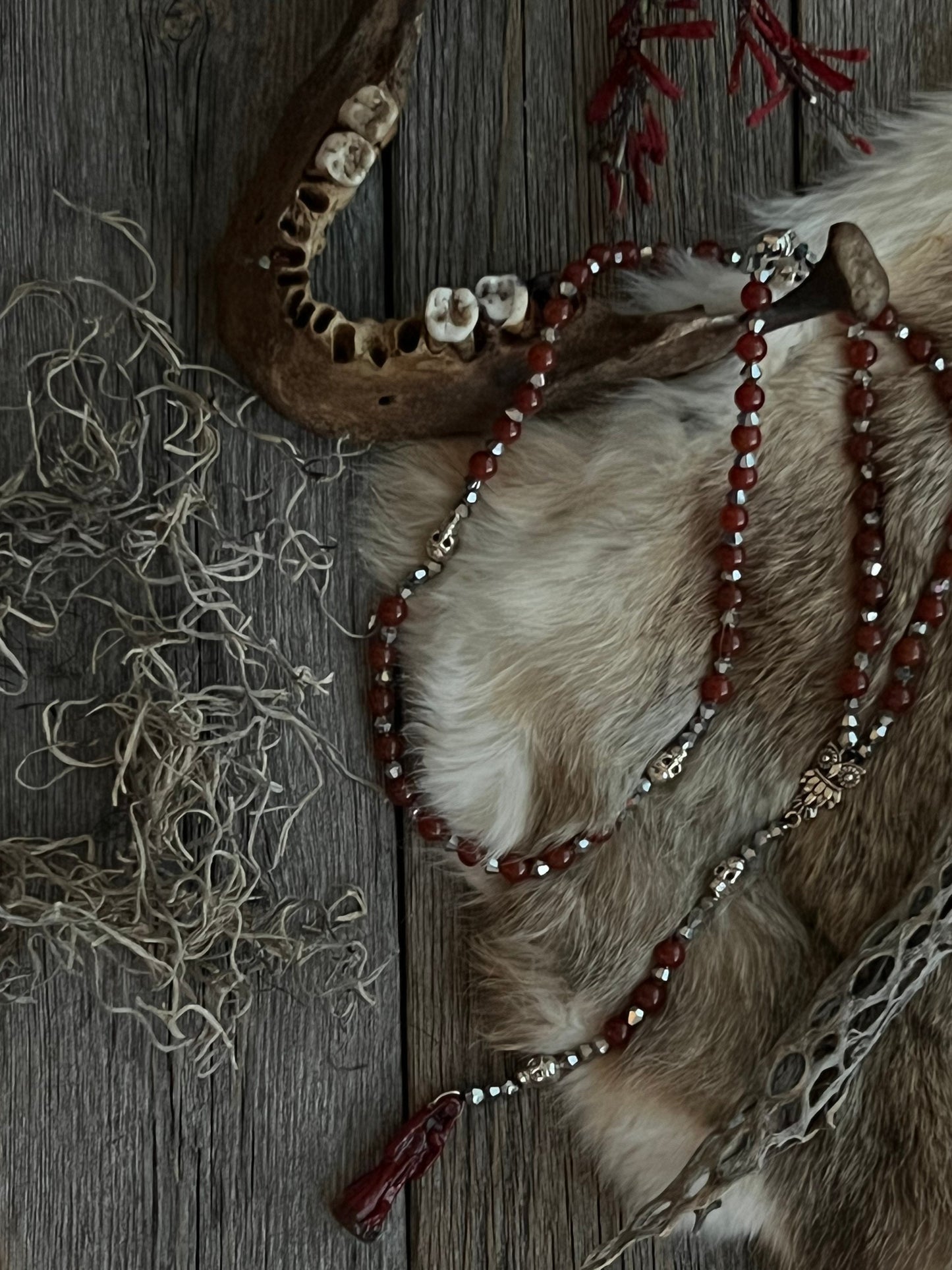 Santa Muerte Roja Rosary de Hilo + Love + Money + Domination + Luck + Justice + Blessed + Gemstone + Carnelian + Handcrafted + Rosario