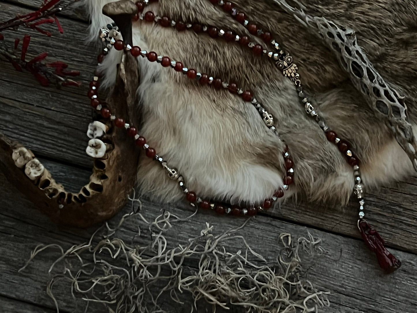 Santa Muerte Roja Rosary de Hilo + Love + Money + Domination + Luck + Justice + Blessed + Gemstone + Carnelian + Handcrafted + Rosario