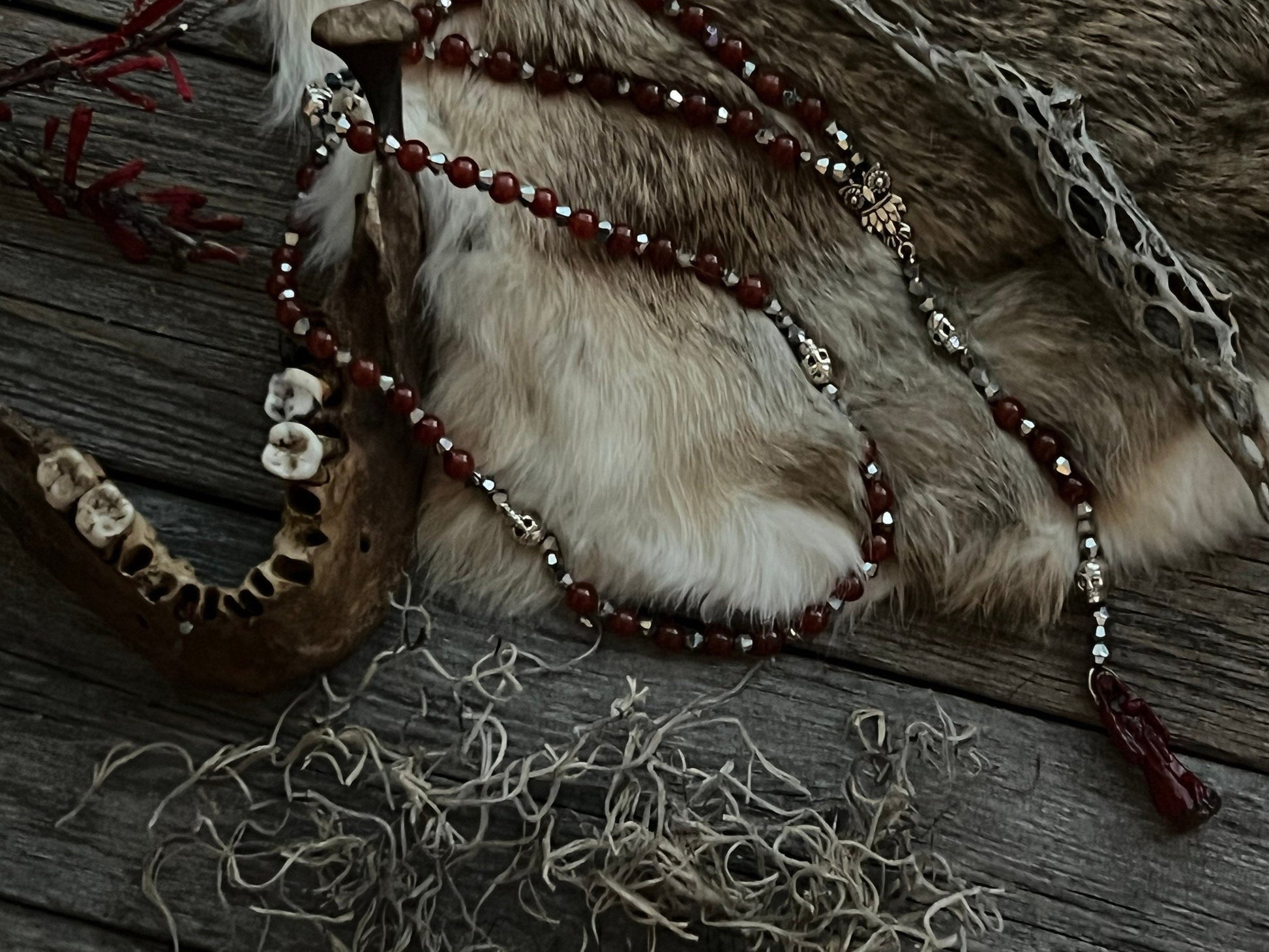 Santa Muerte Roja Rosary de Hilo + Love + Money + Domination + Luck + Justice + Blessed + Gemstone + Carnelian + Handcrafted + Rosario