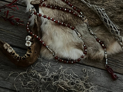 Santa Muerte Roja Rosary de Hilo + Love + Money + Domination + Luck + Justice + Blessed + Gemstone + Carnelian + Handcrafted + Rosario