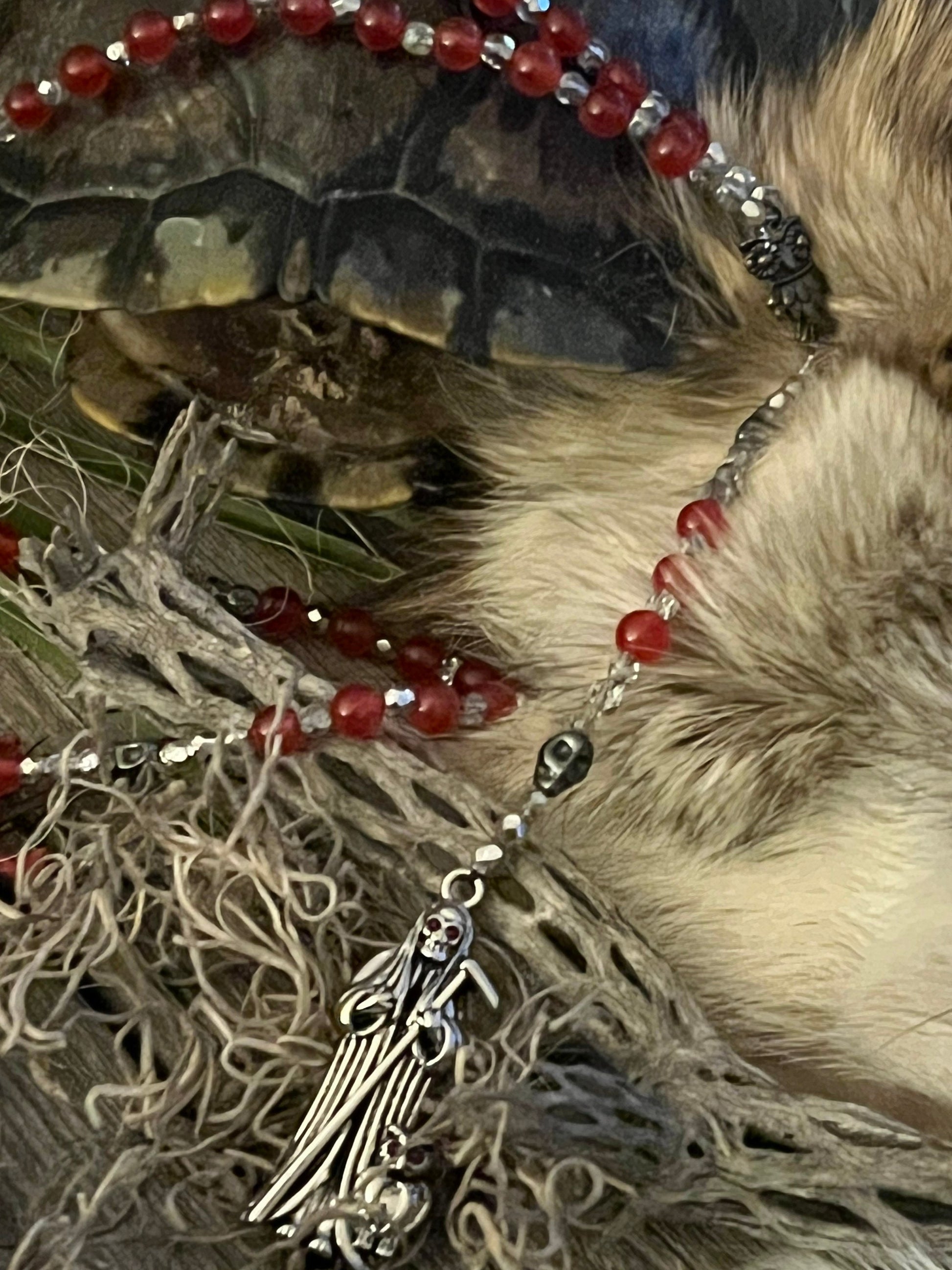 Santa Muerte Roja Rosary de Hilo + Carnelian + Handcrafted + Gemstone + Rosario