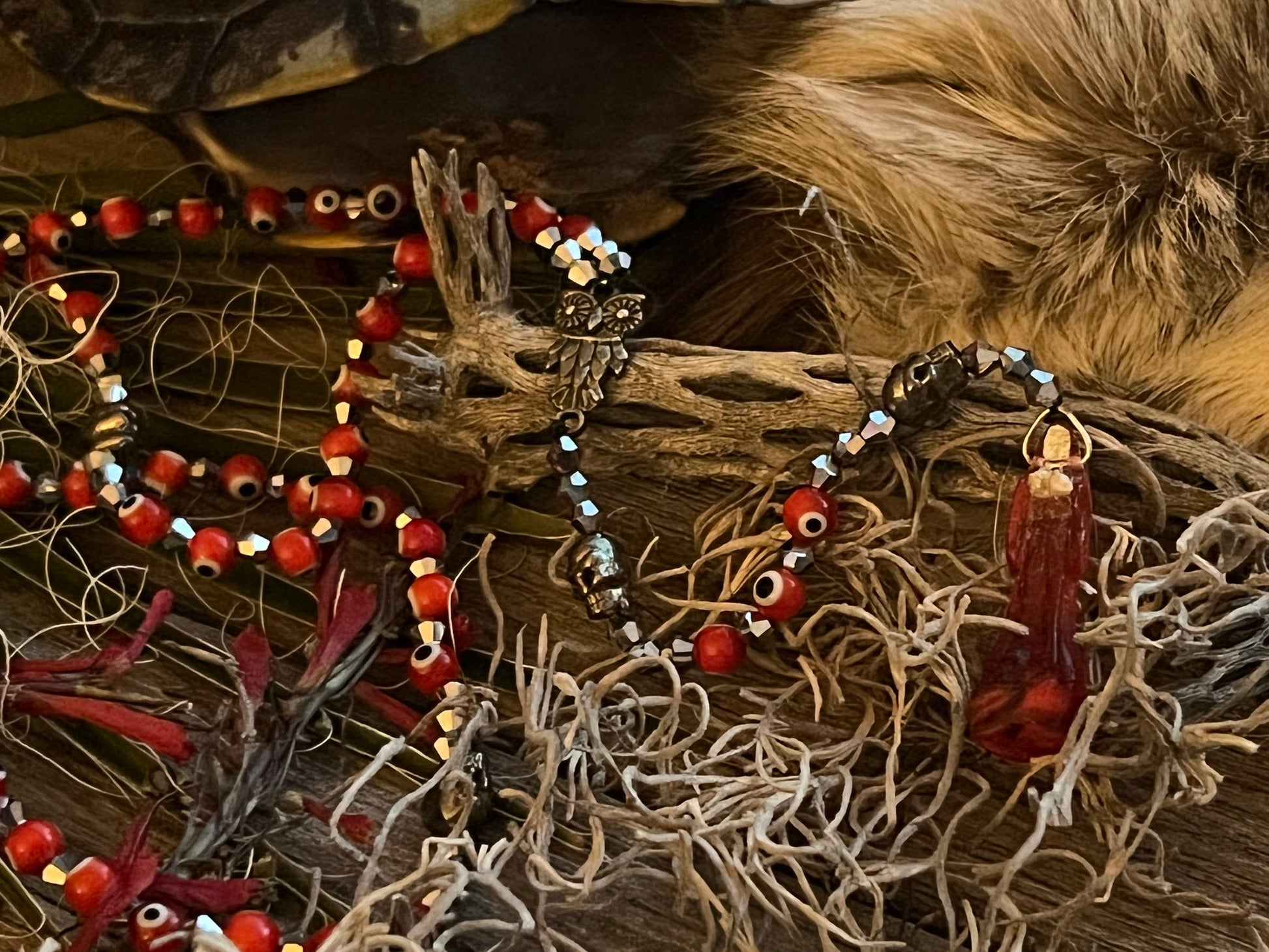 Santa Muerte Roja Evil Eye Rosary de Hilo + Love + Passion + Domination + Money + Handcrafted + Rosario
