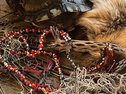 Santa Muerte Roja Evil Eye Rosary de Hilo + Love + Passion + Domination + Money + Handcrafted + Rosario