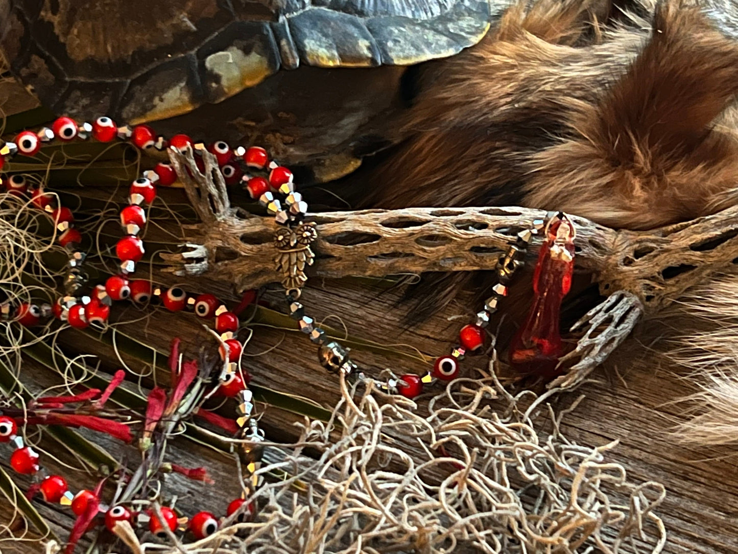 Santa Muerte Roja Evil Eye Rosary de Hilo + Love + Passion + Domination + Money + Handcrafted + Rosario