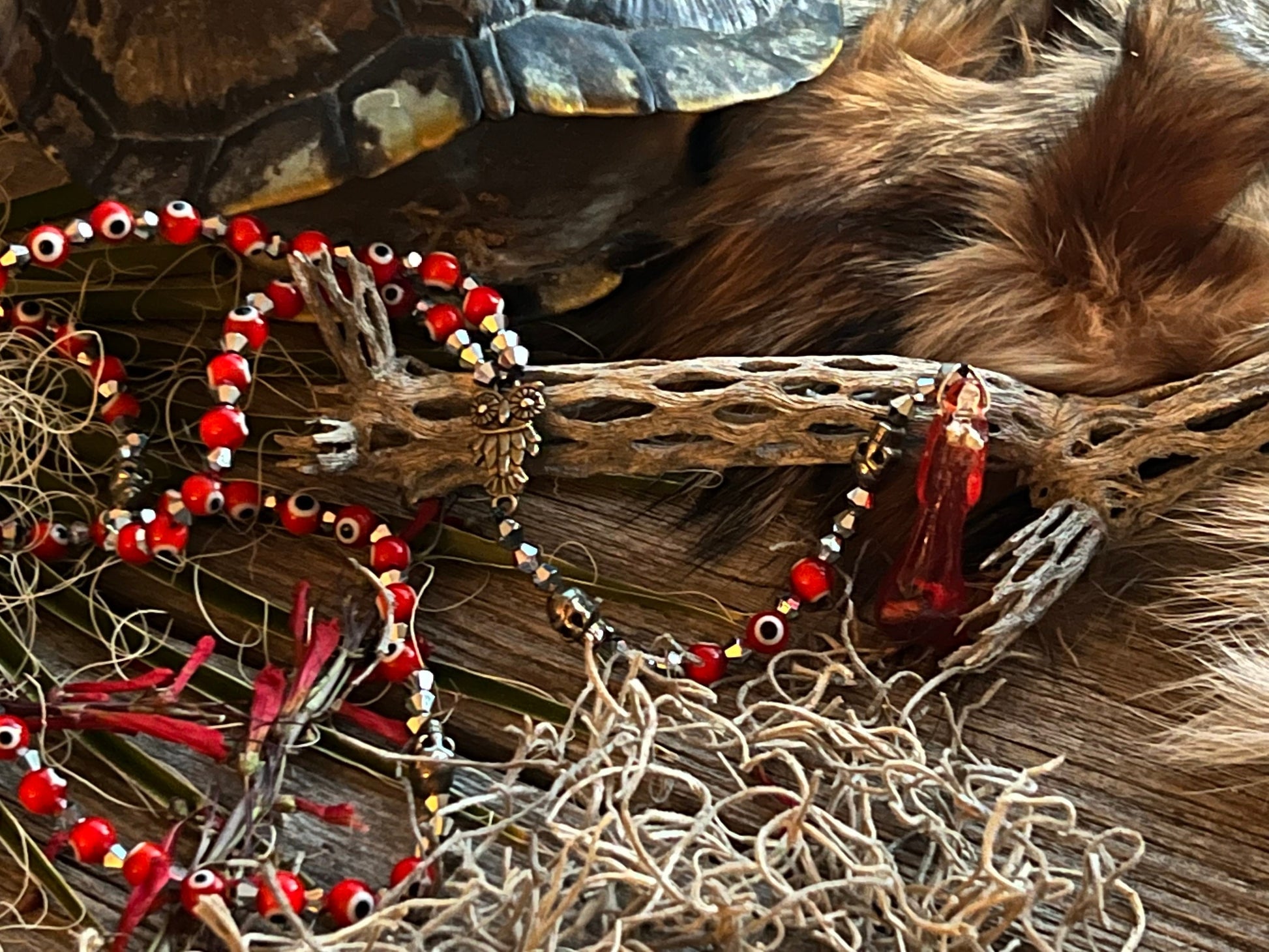 Santa Muerte Roja Evil Eye Rosary de Hilo + Love + Passion + Domination + Money + Handcrafted + Rosario