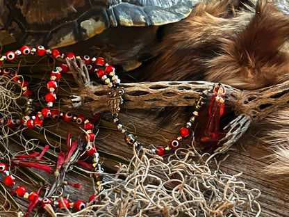 Santa Muerte Roja Evil Eye Rosary de Hilo + Love + Passion + Domination + Money + Handcrafted + Rosario